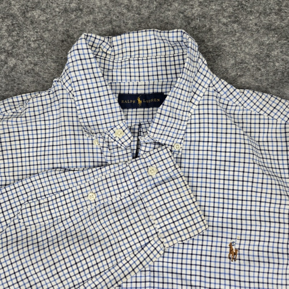 Ralph Lauren Shirt Mens Large White Tattersall Button Down Flesh Pony Longsleeve